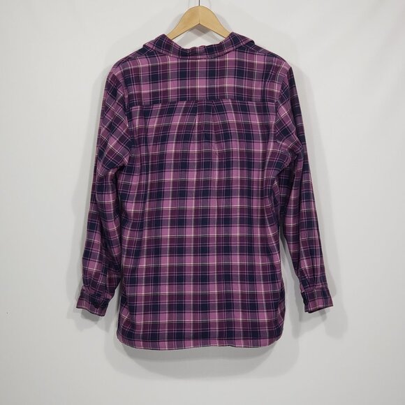 LL Bean Purple Plaid Flannel Jacket with Fleece Lining Medium - Picture 3 of 5
